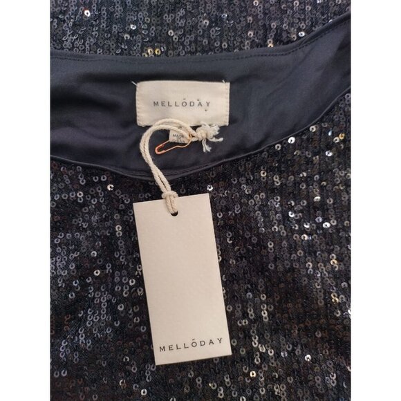 Sequin-Embellished Black Short-Sleeve Top By Melloday Womens Loose Fit S, NWT - Picture 3 of 8